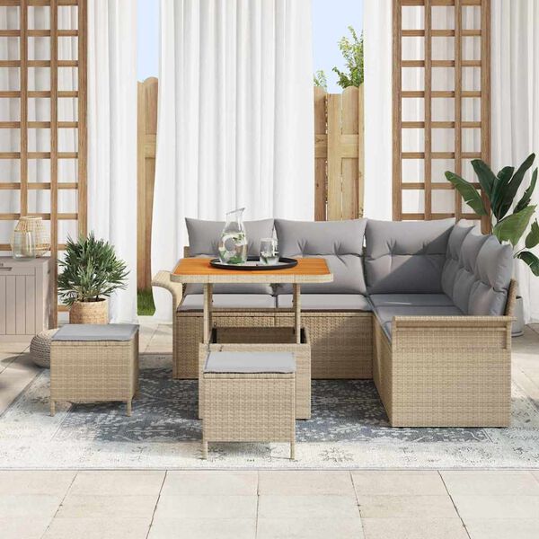 vidaXL Tuin Sofa Set met kussen met opslag 8 pcs Beige en Licht Grijs