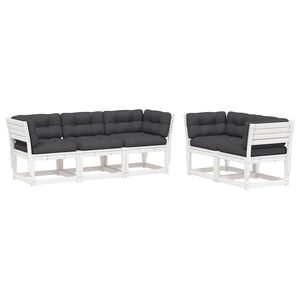 vidaXL 5-delige Loungeset met kussens massief grenenhout wit
