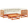 vidaXL 5-delige Loungeset met kussens massief grenenhout wasbruin