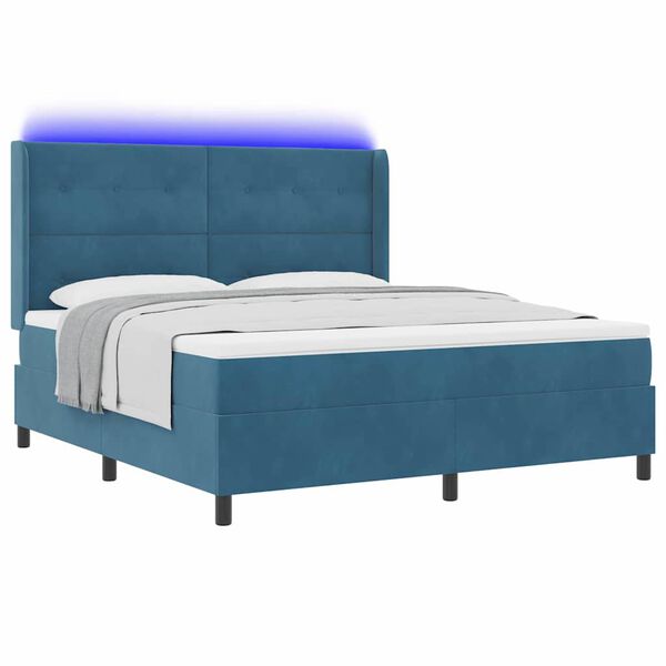 vidaXL LED Boxspring Bed met Matras Blauw 180 x 200 cm Fluweel