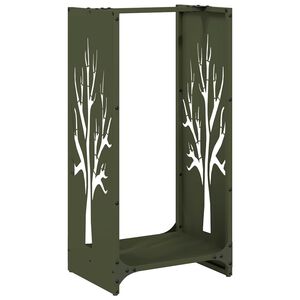 vidaXL Brandhoutrek 40x30x80 cm koudgewalst staal olijfgroen