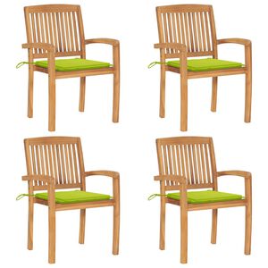 vidaXL Tuinstoelen stapelbaar 4 st met kussens massief teakhout