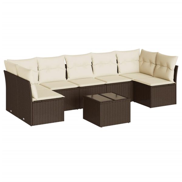 vidaXL 8-delige Loungeset met kussens poly rattan bruin