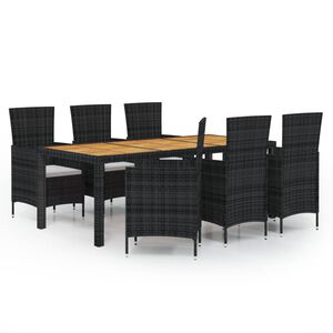 vidaXL 7-delige Tuinset met kussens poly rattan zwart