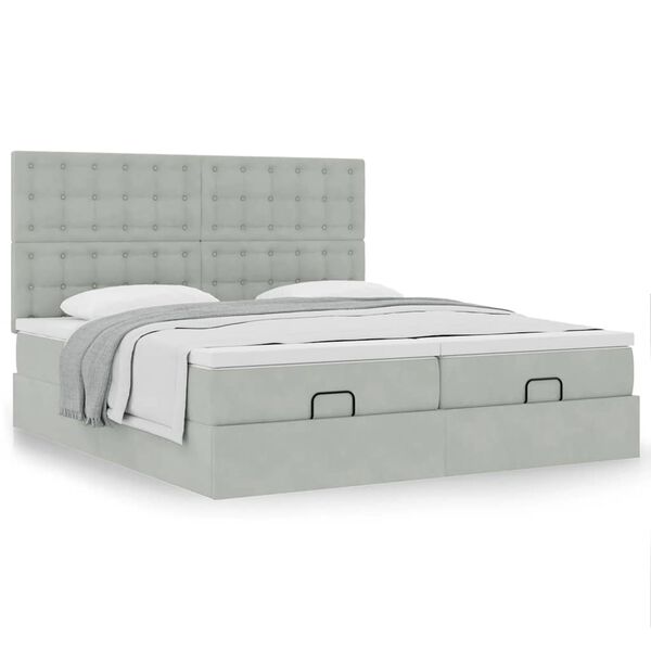 vidaXL Ottoman bed met matrassen 180x200cm fluweel lichtgrijs
