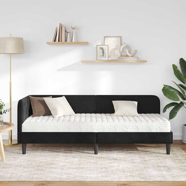 vidaXL Hoekbedframe met matras Zwart 80 x 200 cm Fluweel