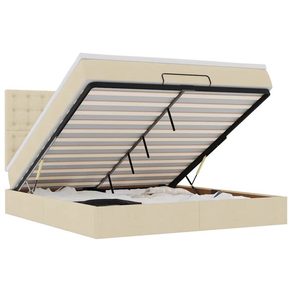 vidaXL Ottoman bed met matras en LED's 160x200cm stof cr&egrave;mekleurig