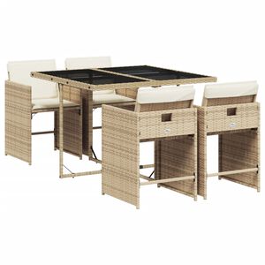 vidaXL 5-delige Tuinset met kussens poly rattan beige