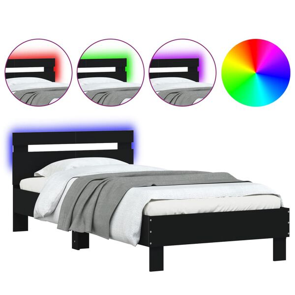 vidaXL Bedframe met hoofdbord en LED-verlichting zwart 100x200 cm