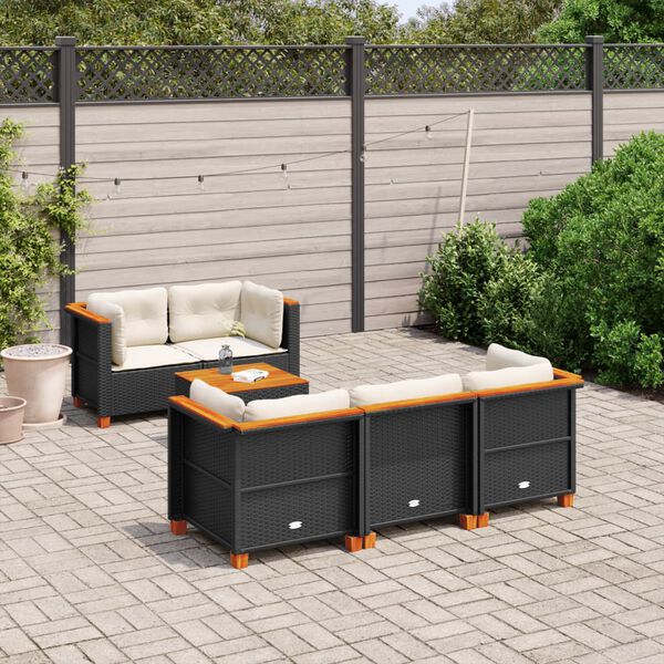 vidaXL 6-delige Loungeset met kussens poly rattan zwart