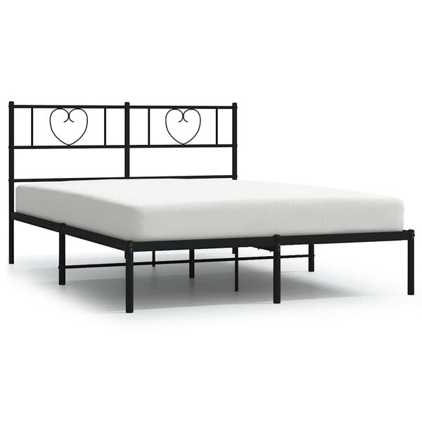 vidaXL Bedframe met hoofdbord metaal zwart 135x190 cm