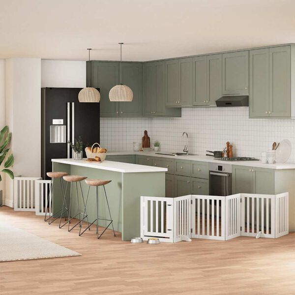 vidaXL Hondenhek inklapbaar met deur 12 panelen 600cm populierhout wit