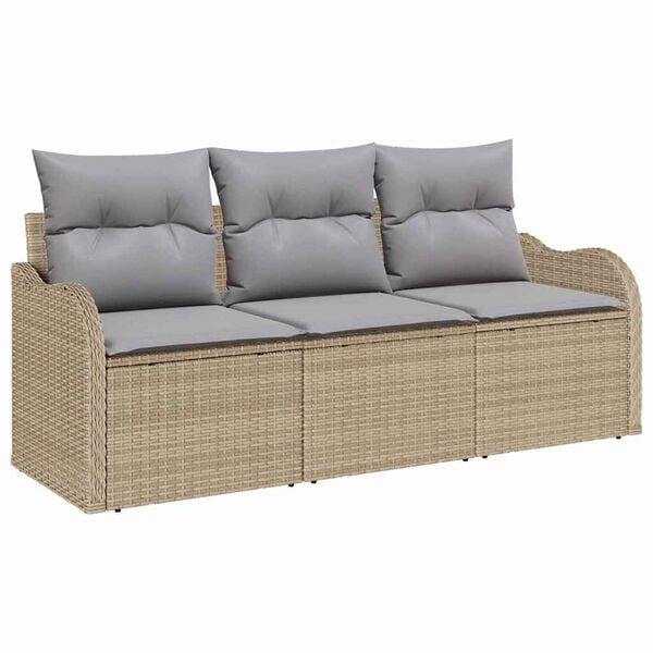 vidaXL Tuin Sofa Set met kussen 3 pcs Beige poly rattan