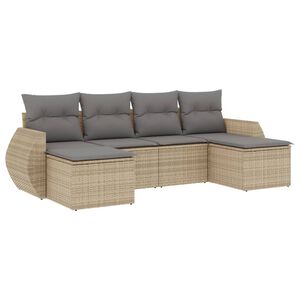 vidaXL 6-delige Loungeset met kussens poly rattan beige