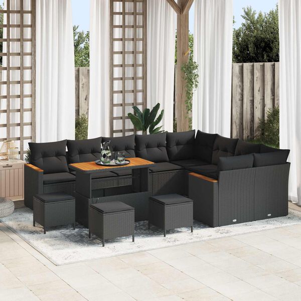 vidaXL Tuin Sofa Set met kussen met opslag 13 pcs Zwart Poly Rattan