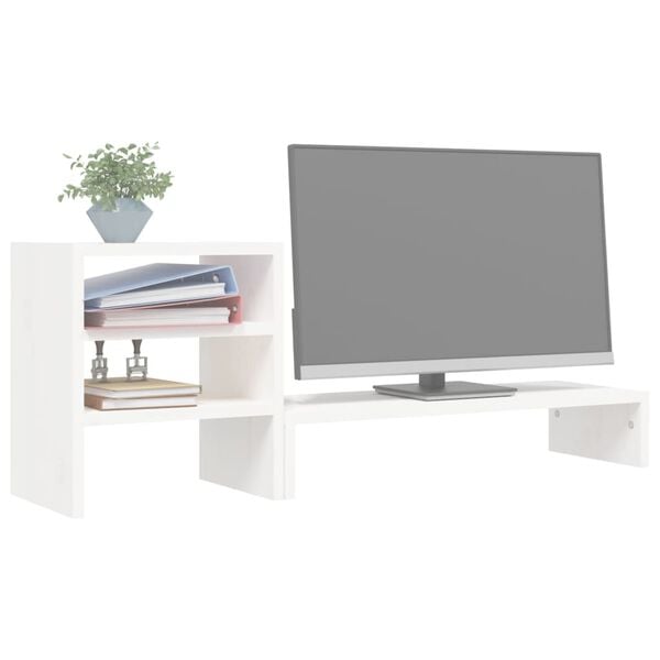 vidaXL Monitorstandaard 81x20x30 cm massief grenenhout wit