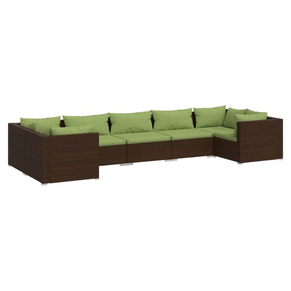 vidaXL 7-delige Loungeset met kussens poly rattan bruin