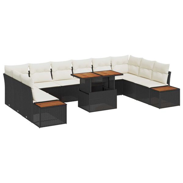 vidaXL Tuin Sofa Set met opslag 11 pcs Zwart Poly riet