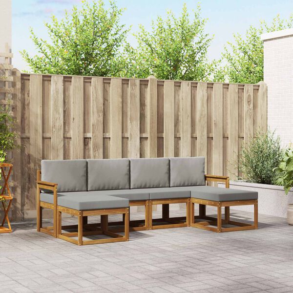 vidaXL Buiten bankenset met kussen 6 pcs Natuurlijk en Lichtgrijs