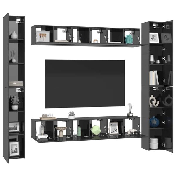 vidaXL 6-delige Tv-meubelset bewerkt hout hoogglans grijs