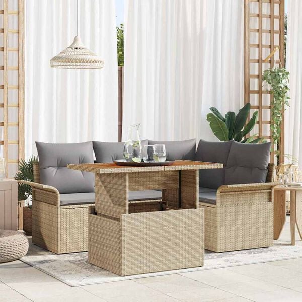 vidaXL Tuin Sofa Set met opslag 5 pcs Beige Poly riet