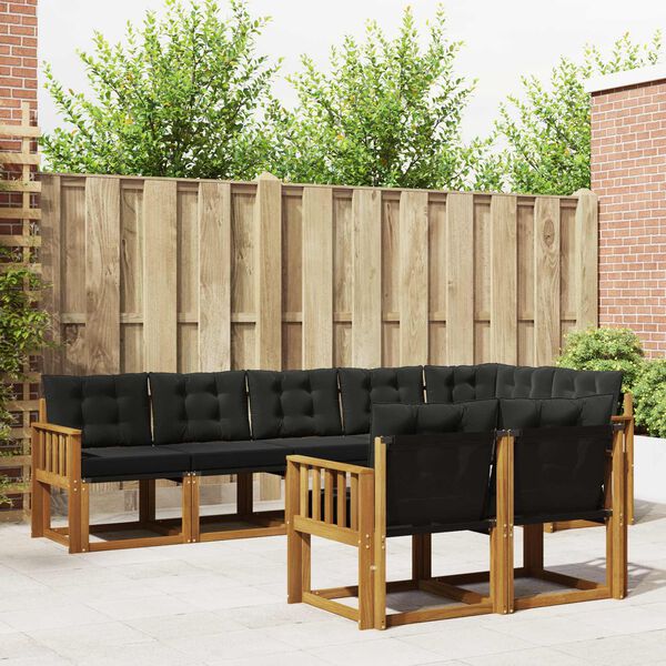 vidaXL Buiten bankenset met kussen 8 pcs Natuurlijk en Zwart