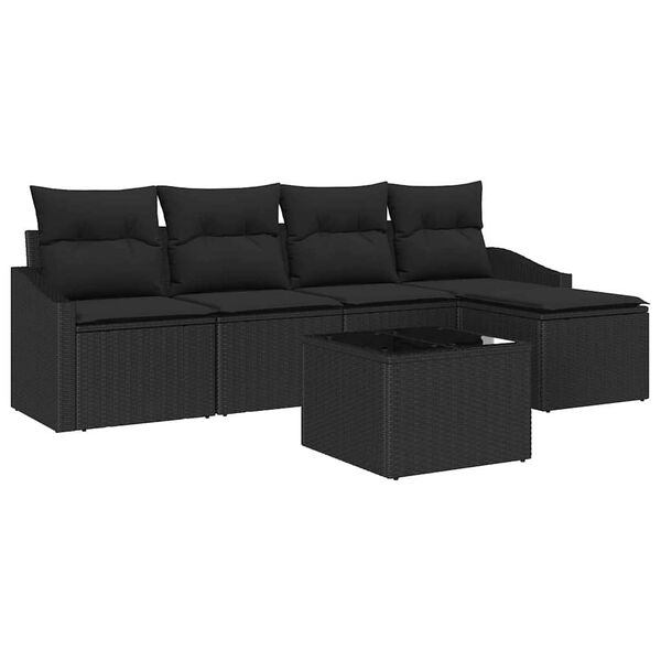 vidaXL Bankstel met kussen 6 pcs Zwart poly rattan