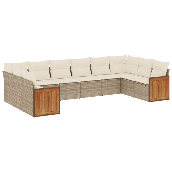 vidaXL 10-delige Loungeset met kussens poly rattan beige