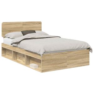 vidaXL Bedframe Sonoma Eiken 135 x 190 cm Massief grenenhout