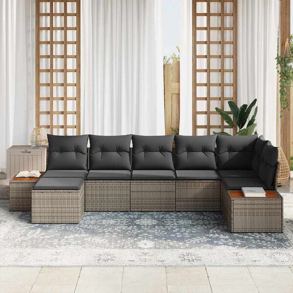 vidaXL Tuin Sofa Set met kussen 7 pcs Grijs Poly Rattan