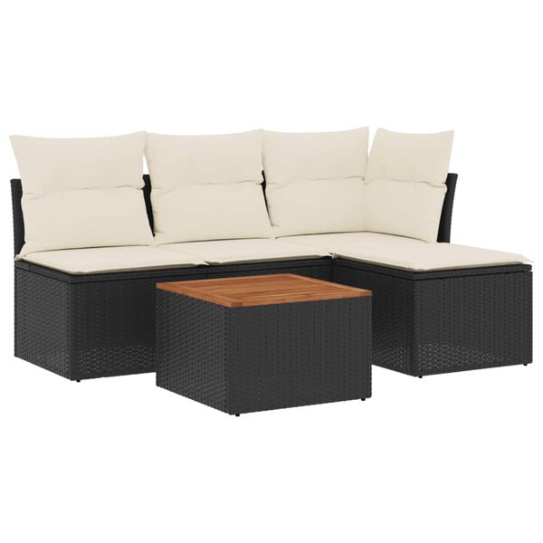 vidaXL 5-delige Loungeset met kussens poly rattan zwart