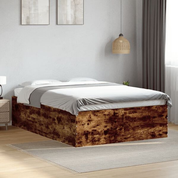 vidaXL Bedframe bewerkt hout gerookt eikenkleurig 135x190 cm