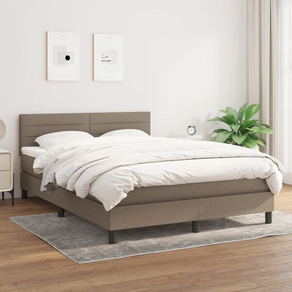 vidaXL Boxspring met matras stof taupe 140x200 cm