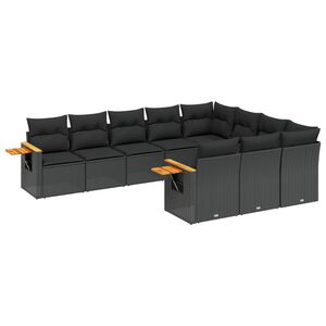 vidaXL 10-delige Loungeset met kussens poly rattan zwart