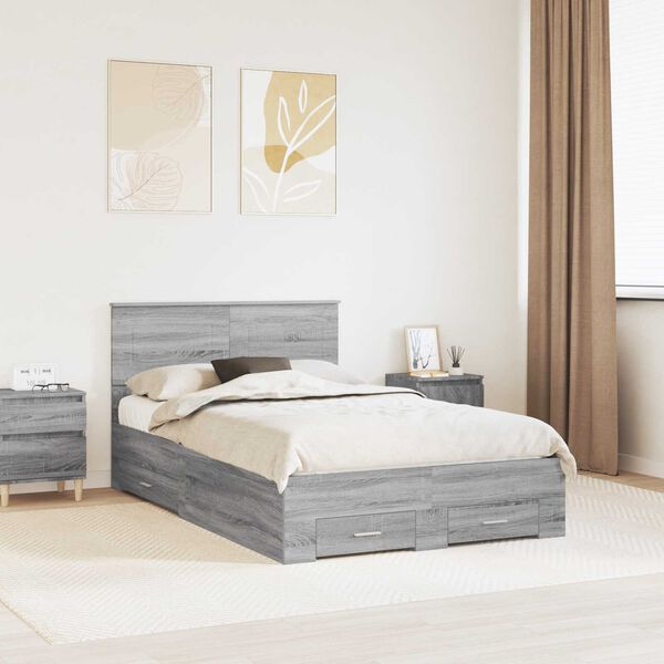 vidaXL Bedframe met hoofdeinde Grijs Sonoma 120 x 190 cm Bewerkt hout