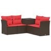vidaXL Bankstel 5 st Bruin en Rood Poly Rattan en Staal