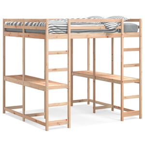vidaXL Hoogslaper met bureau en ladder massief grenenhout 160x200 cm