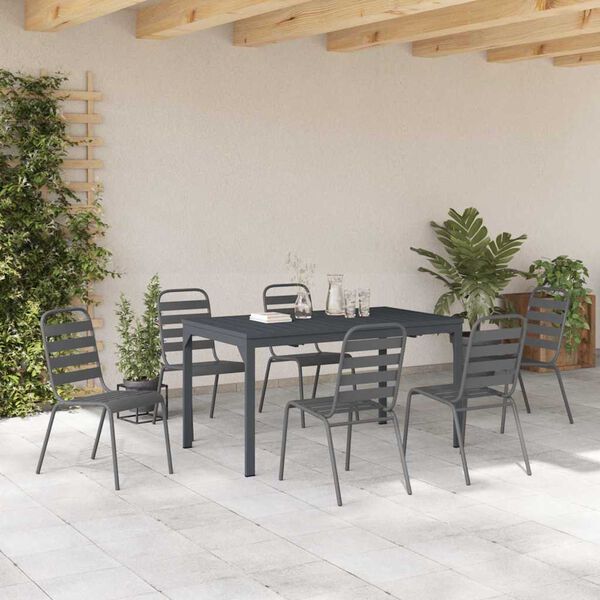 vidaXL Tuin eettafelset 7 pcs Antraciet Poedercoating staal