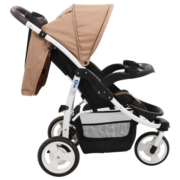 vidaXL Kinderwagen met 3 wielen taupe en zwart