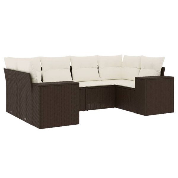 vidaXL 6-delige Loungeset met kussens poly rattan bruin
