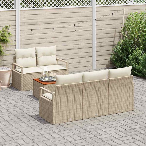 vidaXL Tuinbankenset met opslag 6 pcs Beige en Cr&egrave;me poly rattan