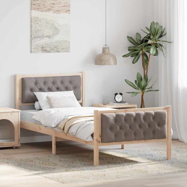 vidaXL Bedframe met hoofdeinde Taupe 90 x 200 cm Massief grenenhout