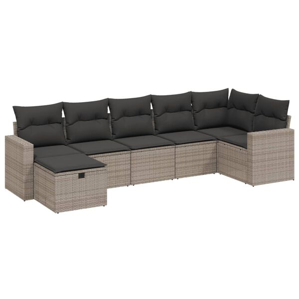 vidaXL 7-delige Loungeset met kussens poly rattan grijs