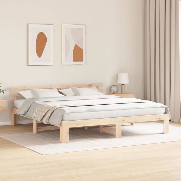 vidaXL Bedframe met hoofdeinde Naturel 180 x 200 cm Massief grenenhout