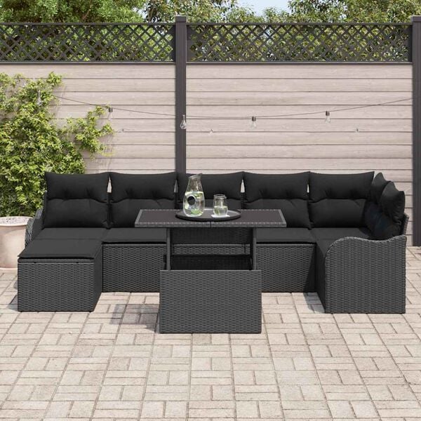 vidaXL Tuin Sofa Set met kussen met opslag 8 pcs Zwart Poly riet