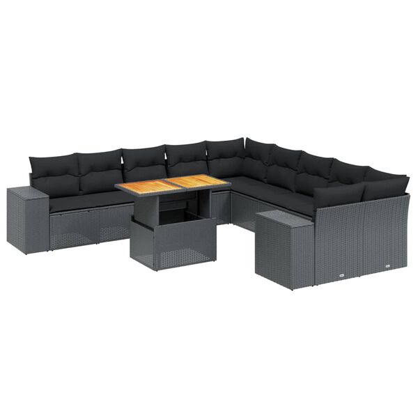 vidaXL 11-delige Loungeset met kussens poly rattan zwart
