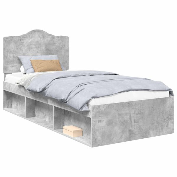 vidaXL Bedframe met hoofdeinde Beton 90 x 200 cm Massief grenenhout