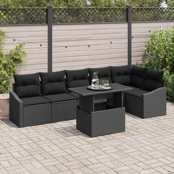 vidaXL Tuin Sofa Set met kussen met opslag 7 pcs Zwart poly rattan
