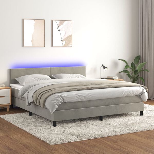 vidaXL Boxspring met matras en LED fluweel lichtgrijs 160x200 cm