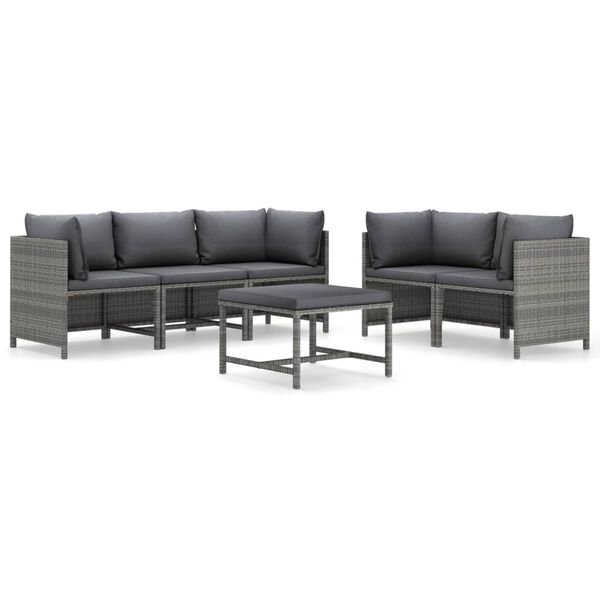 vidaXL 6-delige Loungeset met kussens poly rattan grijs